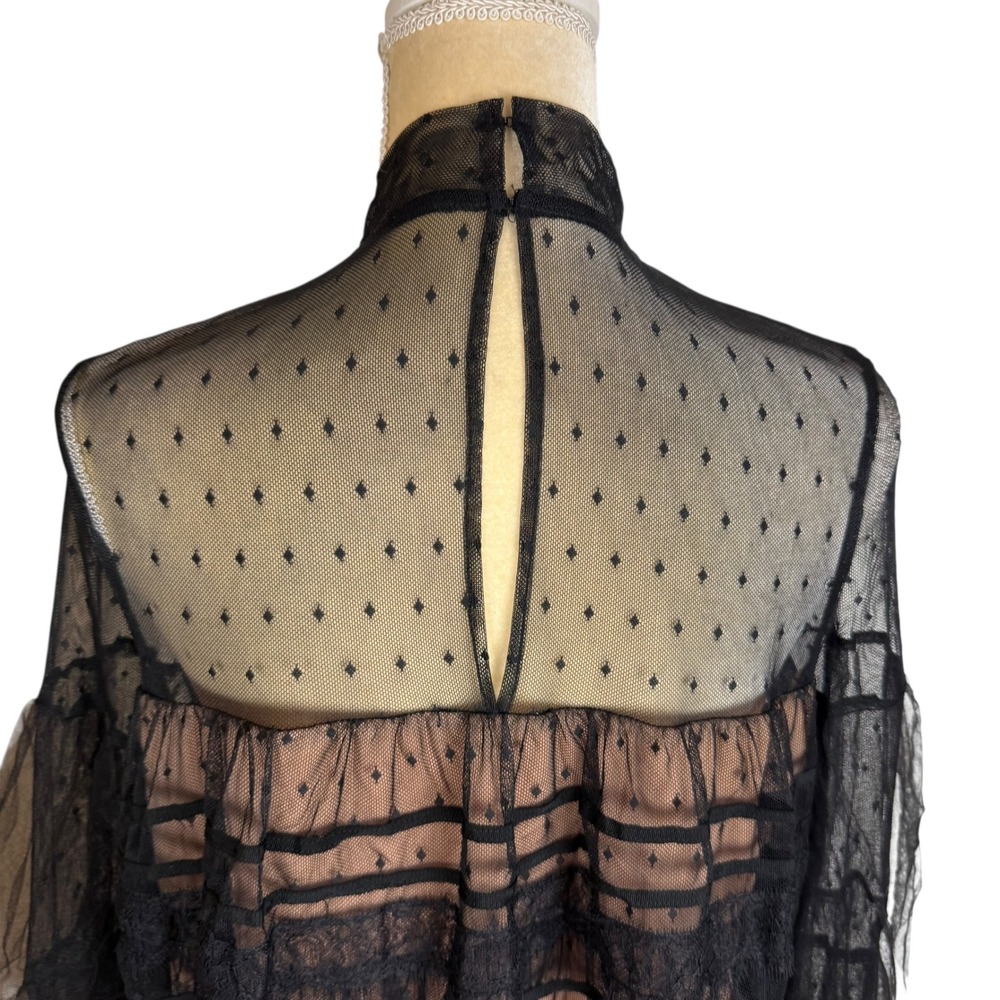 Gianni Bini Black Sheer Lace Tiered Ruffle Tie Neck Miranda Dress New - Picture 5 of 9